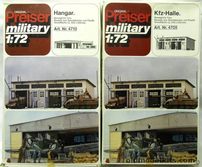 Preiser 1/72 Aircraft Hanger And Military Garage, 4710 4705 plastic model kit